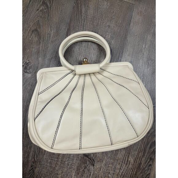 Nine West Leather Small Satchel Handbag Round Handles Ivory Cream Vintage - Picture 1 of 9